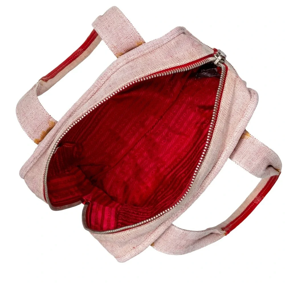 Rare Prada Misto Lino Handle Naturale Canvas Mini Shoulder Bag Red Pink Tote - Picture 8 of 16